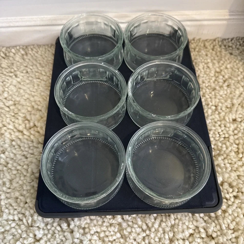 6 Vintage Mason Jar Style Mini Custard Dessert Bowls 4oz - Clear Glass Dish